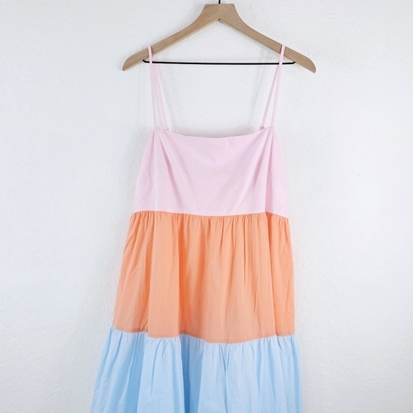 New! J. Crew Colorblock Tie Back Tiered Cotton Spaghetti Strap Maxi Dress - Picture 5 of 15